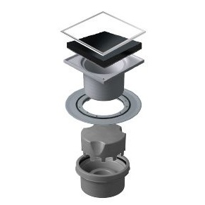 Трап PESTAN Confluo Standard Black Glass Vertical, 150×150 мм, с гидроизоляционным фланцем