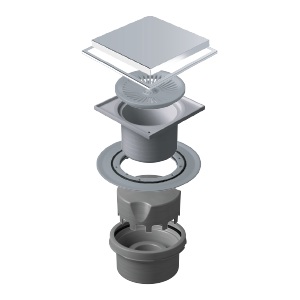 Трап PESTAN Confluo Standard Plate Vertical (2 в 1), 150×150 мм, с гидроизоляционным фланцем